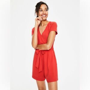 NEW!  Boden Red Caroline Faux Wrap Cotton Knit Jersey Playsuit Romper - 6T